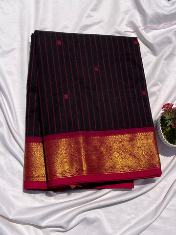 Chettinad Cotton Black & Pink-stripes butta
