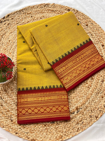 Chettinad cotton mustard yellow-maroon-butta