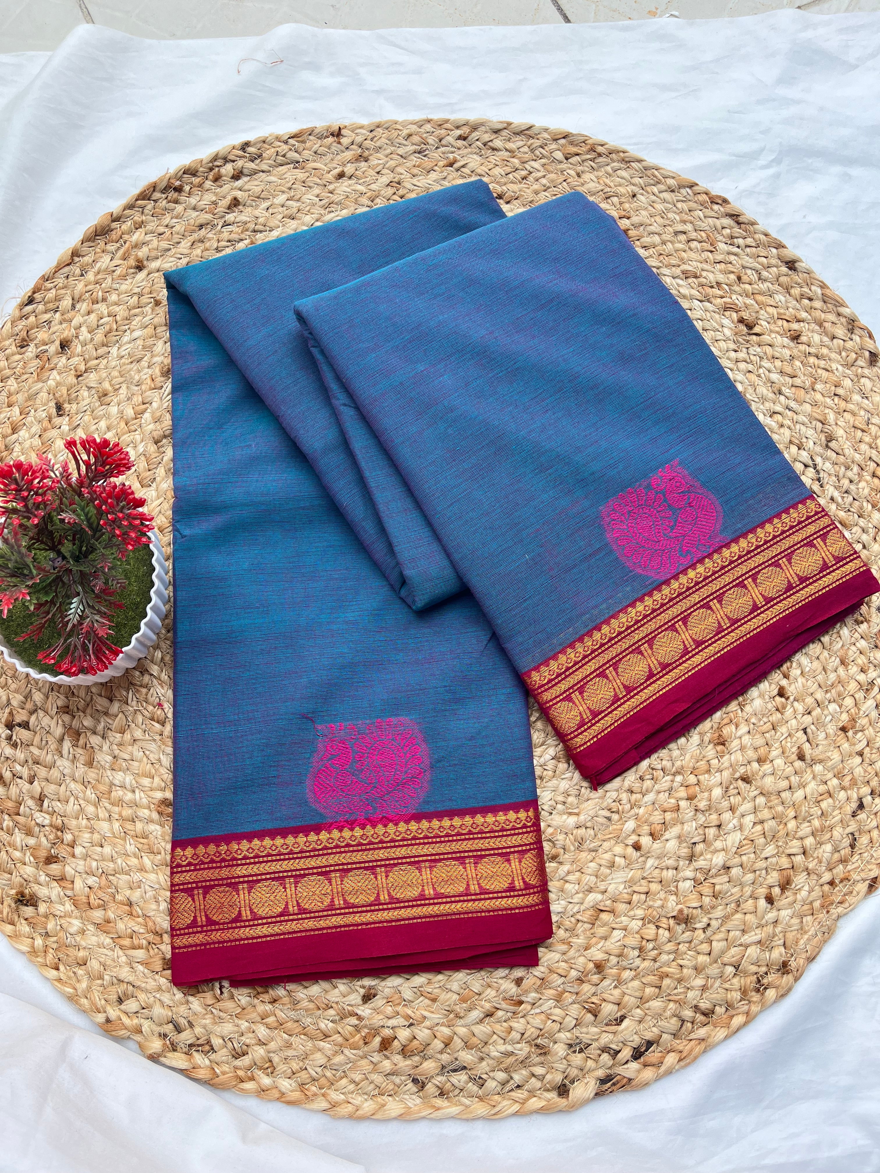 Chettinad cotton blue & pink-annam butta