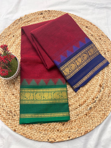 Chettinad cotton maroon Ganga Jamuna-Plain