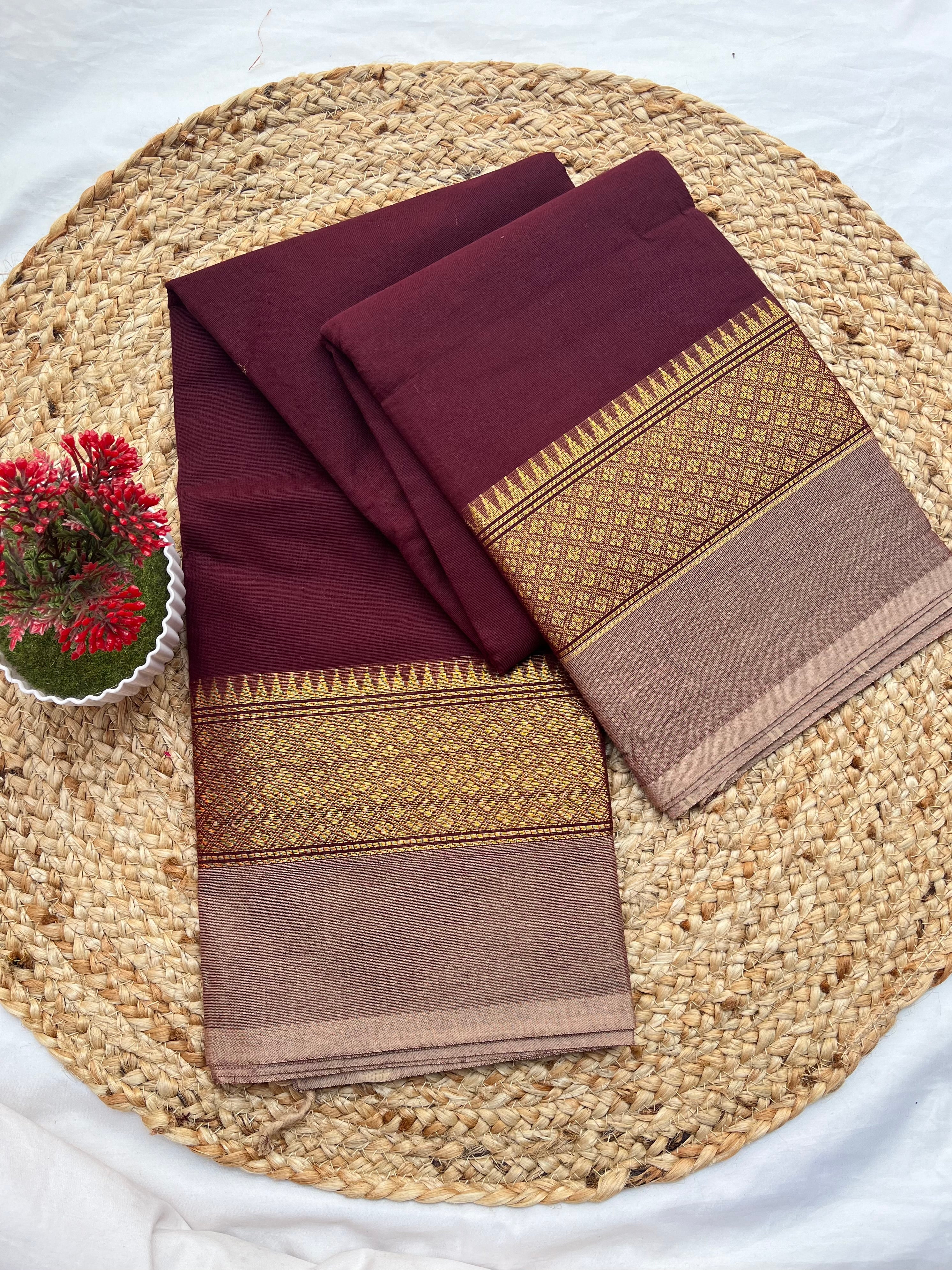 Chettinad cotton coffee brown & np pink-plain