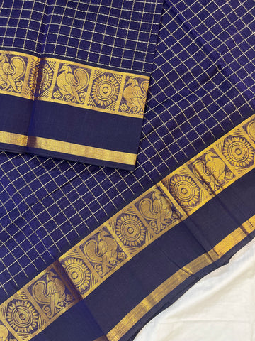 Chettinad cotton blue & gold _ korvai check