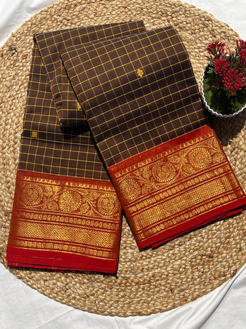Chettinad cotton brown & red _checks butta