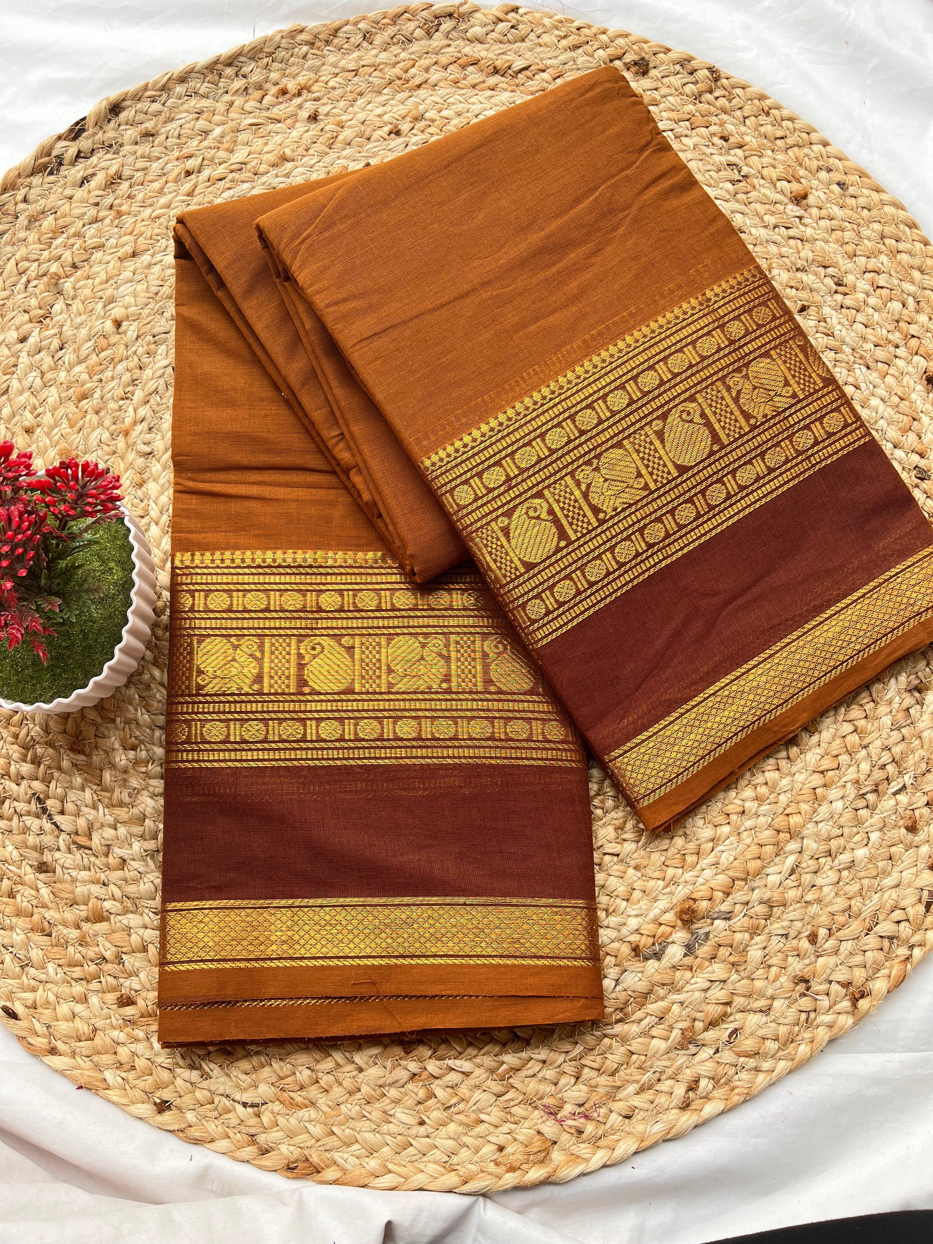 Chettinad cotton biscuit brown & maroon-plain