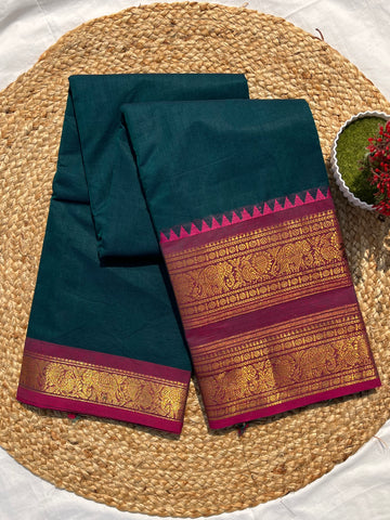 Chettinad cotton blue & pink _ double border plain ￼