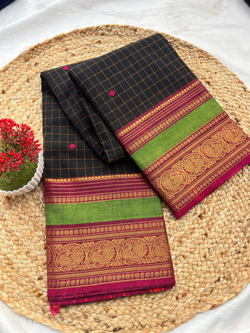 Chettinad cotton black & multi colour -korvai checks butta