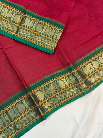 Chettinad cotton saree-red-green-butta