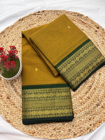 Chettinad cotton methi green & bottle green-checks butta