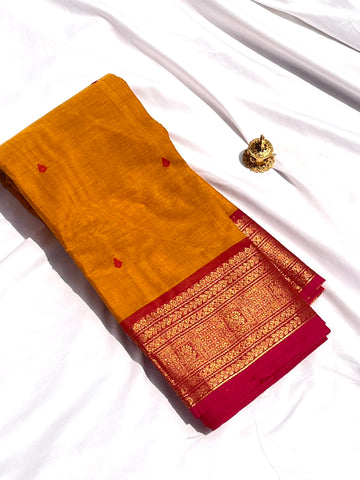 Chettinad cotton saree-yellow -pink-butta