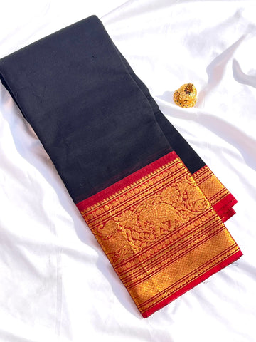 Chettinad cotton saree- black-maroon-plain