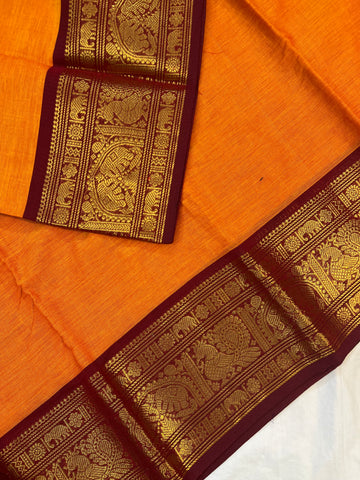 Chettinad cotton saree - orange- plain