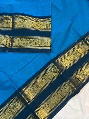 Chettinad cotton saree - blue - plain