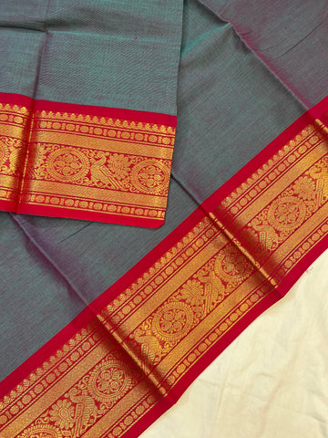 Chettinad cotton saree- ash & red