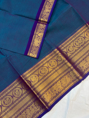 Chettinad cotton saree - blue  - plain