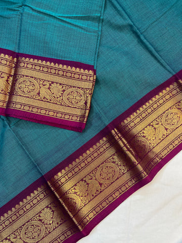 Chettinad cotton saree - teal blue
