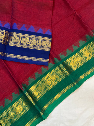 Chettinad cotton saree - red (g&j ) -plain