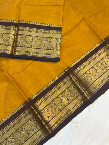 Chettinad cotton saree - mustard- plain