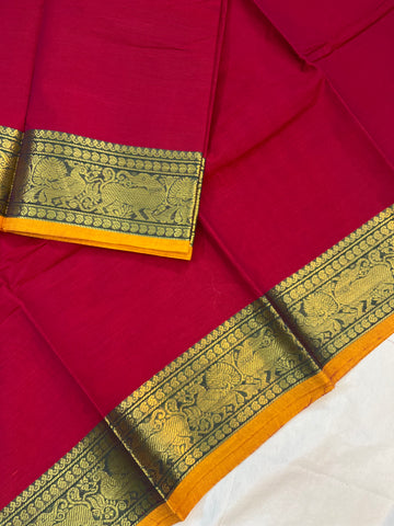 Chettinad cotton saree - red - plain