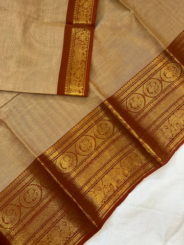 Chettinad cotton saree - half white- plain