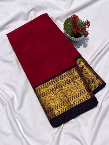 Chettinad cotton maroon & blue plain