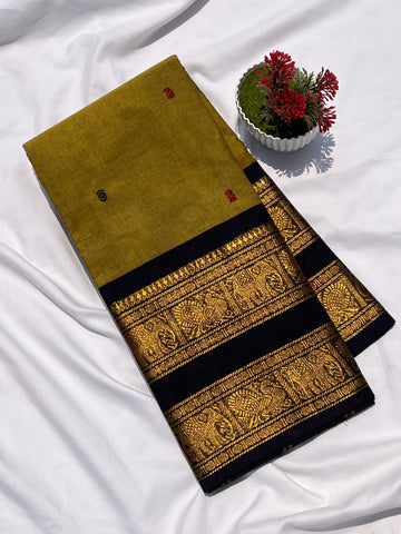Chettinad cotton mustard yellow & black _ butta
