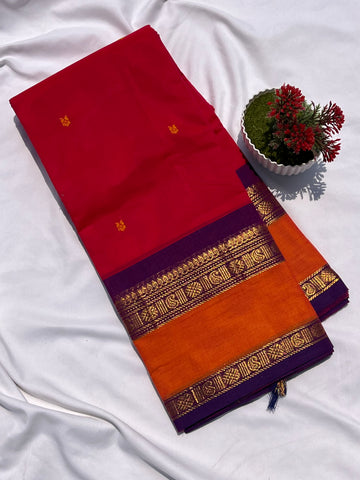 Chettinad cotton pink & orange _ purple butta