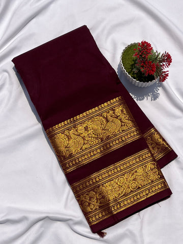 Chettinad cotton chocolate brown & gold plain