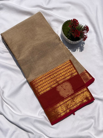 Chettinad cotton off white & pink annam plain