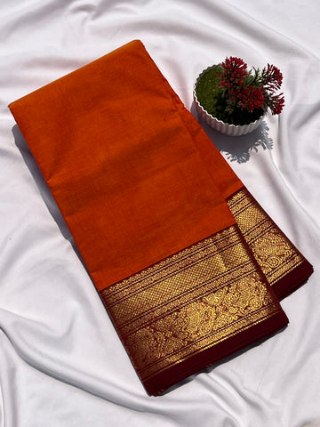 Chettinad cotton Orange & maroon-Plain