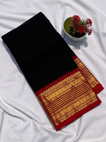 Chettinad cotton Black & red -lines Plain