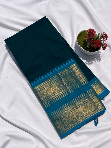 Chettinad cotton bottle green & sky blue plain