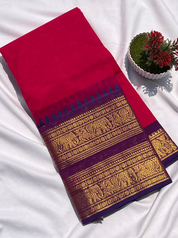 Chettinad cotton pink & purple-double border plain