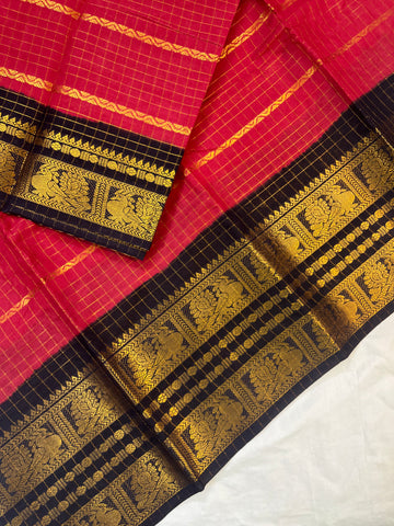Sungudi cotton saree - red & black