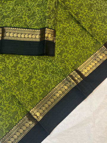 Chettinad cotton saree - vanasingaram- green & black