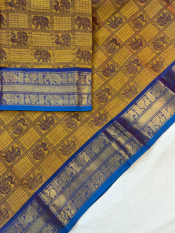 Chettinad cotton saree - vanasingaram- mustard & blue