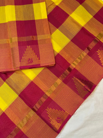 Madras Kattam - handloom weaves- yellow & pink