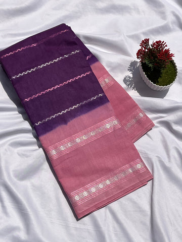 Sungudi cotton velthari purple & bby pink
