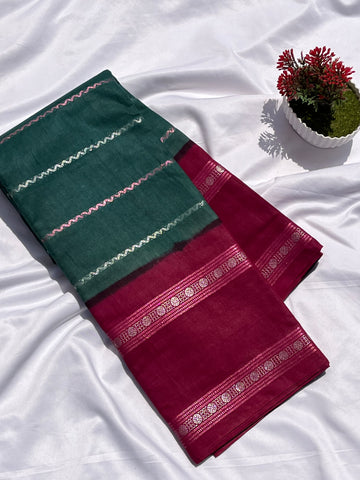 Sungudi cotton velthari green & maroon