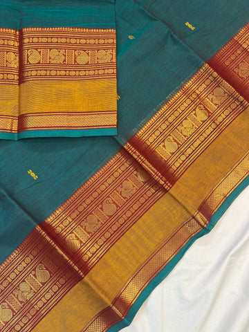 Chettinad cotton saree-blue-yellow-butta