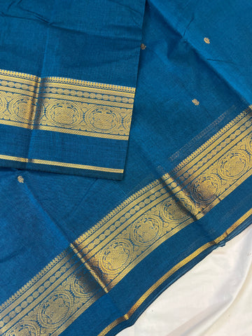 Chettinad cotton saree - blue- butta