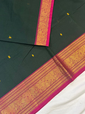Chettinad cotton saree -bottle green - butta