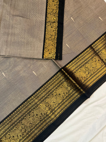 Chettinad cotton saree -ash- black -butta