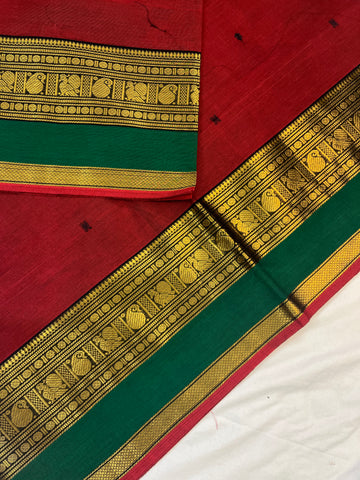 Chettinad cotton saree - red- butta
