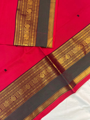Chettinad cotton saree - red-butta