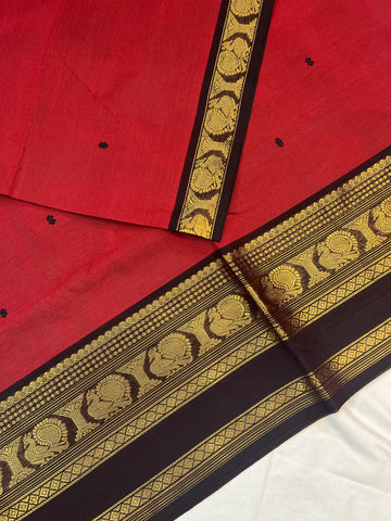 Chettinad cotton saree - red- butta