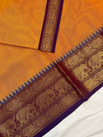 Chettinad cotton saree - orange- plain