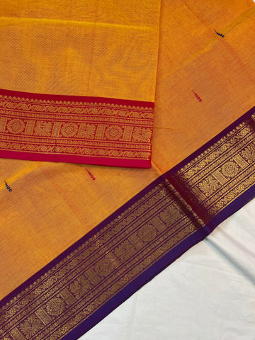 Chettinad cotton saree - orange- g&j- butta