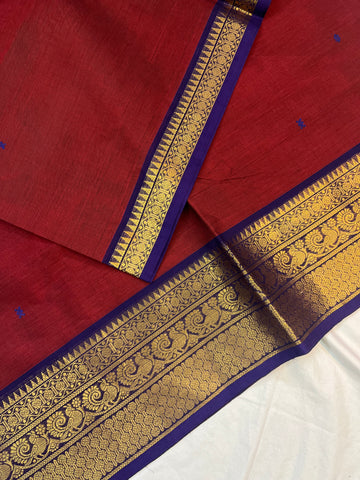 Chettinad cotton saree - red - butta
