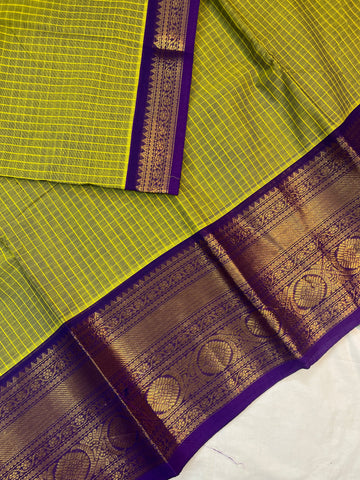 Chettinad cotton saree - methi green-korvai checks