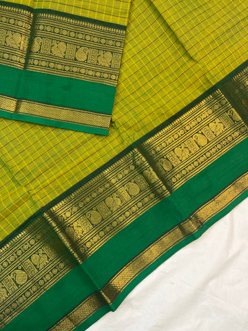 Chettinad cotton saree - green-korvai cheeks